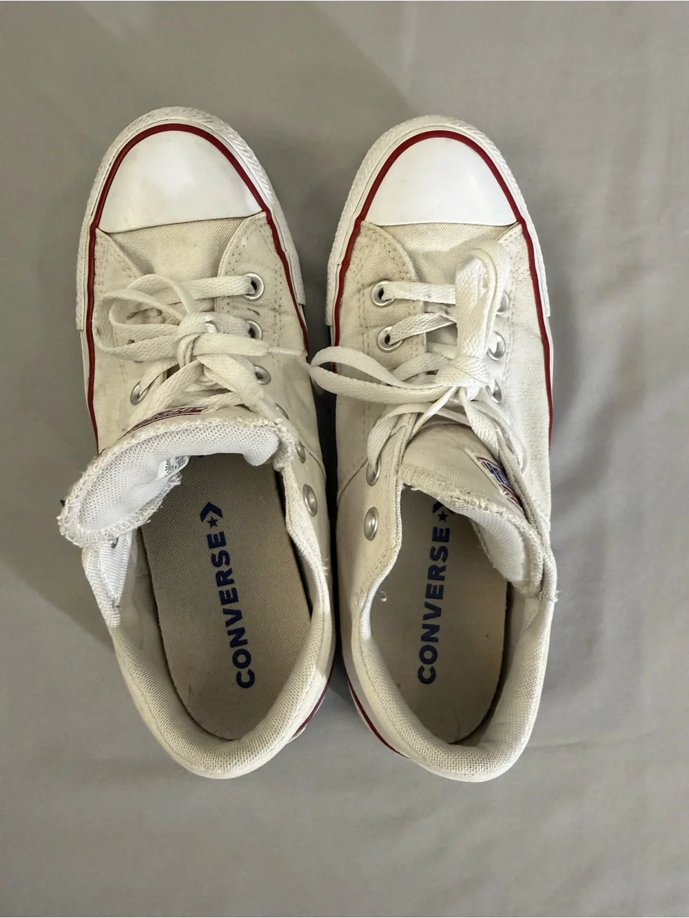 Women’s Converse Low Top Sneakers - White/Cream with Red Stripe size  9